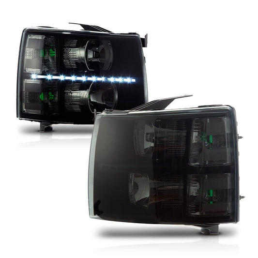 G-PLUS Headlights for Chevy Silverado 1500 2007-2013 Silverado 2500HD 3500HD 2007-2014 LED Black