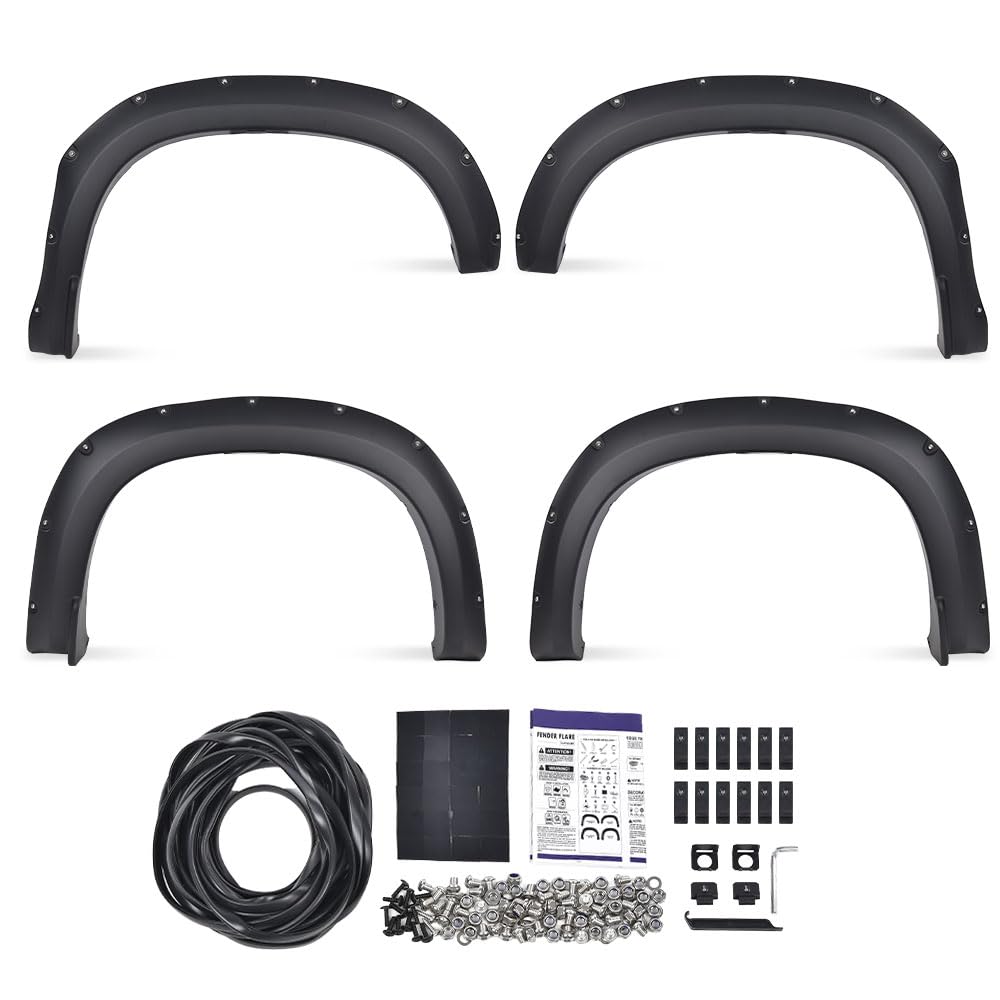 G-PLUS Fender Flares Modified Matte Black Compatible with Dodge Ram 2500 3500 2019-2024 Rront & Rear Smooth Pocket Rivet (Not Fit Dually models)