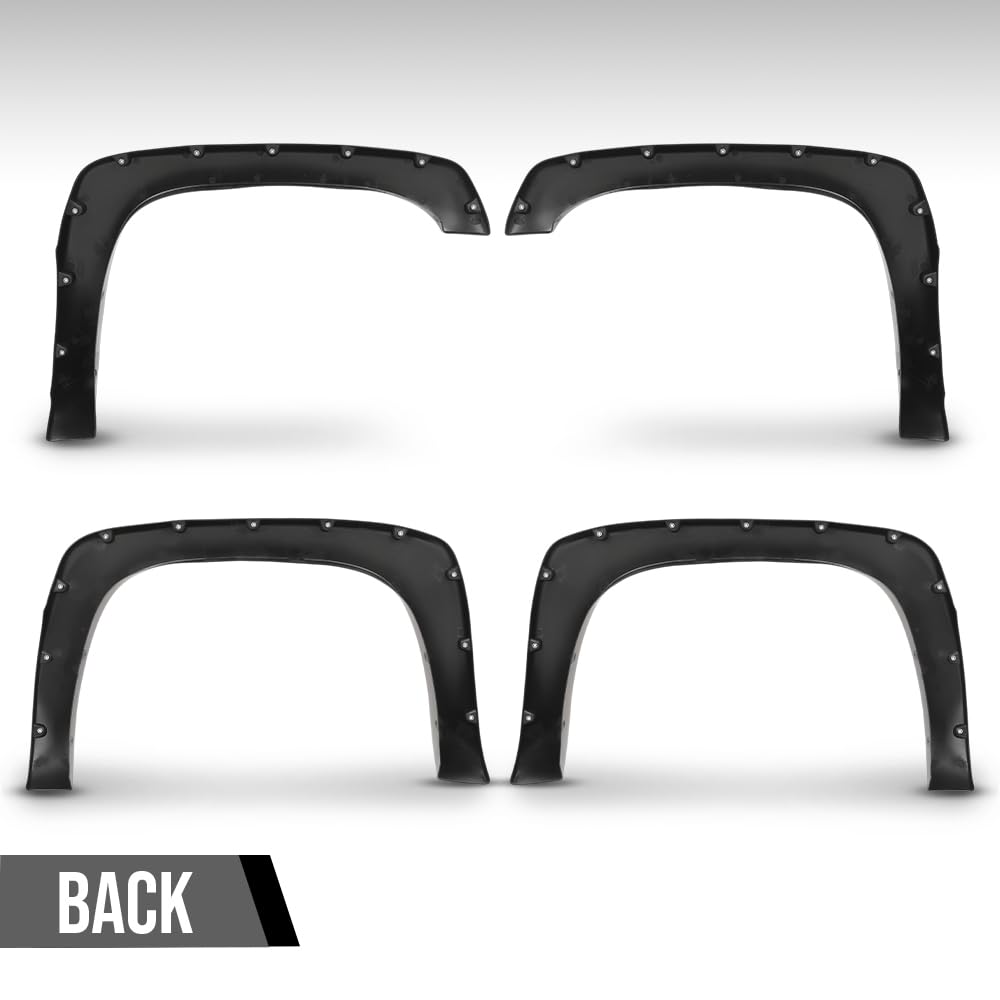 G-PLUS Fender Flares Compatible with 1999-2006 Chevy Silverado/1999-2006 GMC Sierra (Incl. 2007 Classic Models/Not fit Dually & Step-side models) Front Rear Smooth Rivet Wheel Protector Vent Trim