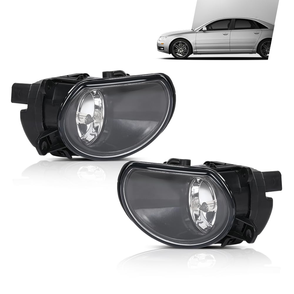 G-PLUS Pair Side Front Bumper Fog Light Lamps Compatible with Audi A8 D3 2004-2007 4E0941699A, 4E0941700A Black