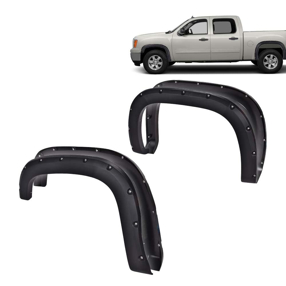 G-PLUS Fender Flares, Compatible With GMC Sierra 1500 2007-2013 4Pcs Wheel Cover Trim Textured Riveted