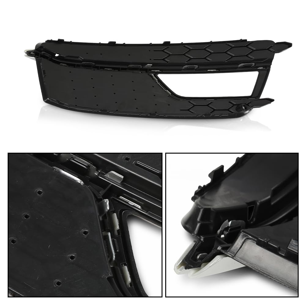 G-PLUS Front Bumper Fog Light Grille Grill Cover Black with Silver Ring Compatible with 2013-2016 Audi A5 S-Line/S5 (Facelift | LCI)/ Fit for First Generation/NOT Fit models with standard/RS bumper