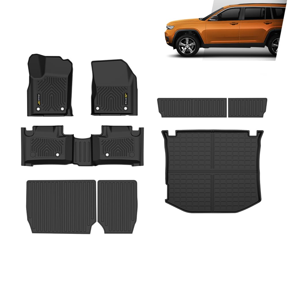G-PLUS TPE Floor Mats Fit Jeep Grand Cherokee 2011-2021 Cherokee WK 2022-2023 1st & 2nd Row Truck Accessories Cargo Liners All Weather Protection 8PCS Black Alfombras para Carro