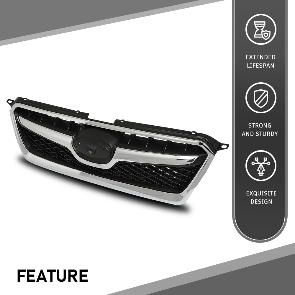 G-PLUS Front Black Chrome Bumper Grille Assembly Compatible with Subaru XV Crosstrek 2013-2015 91122FJ020