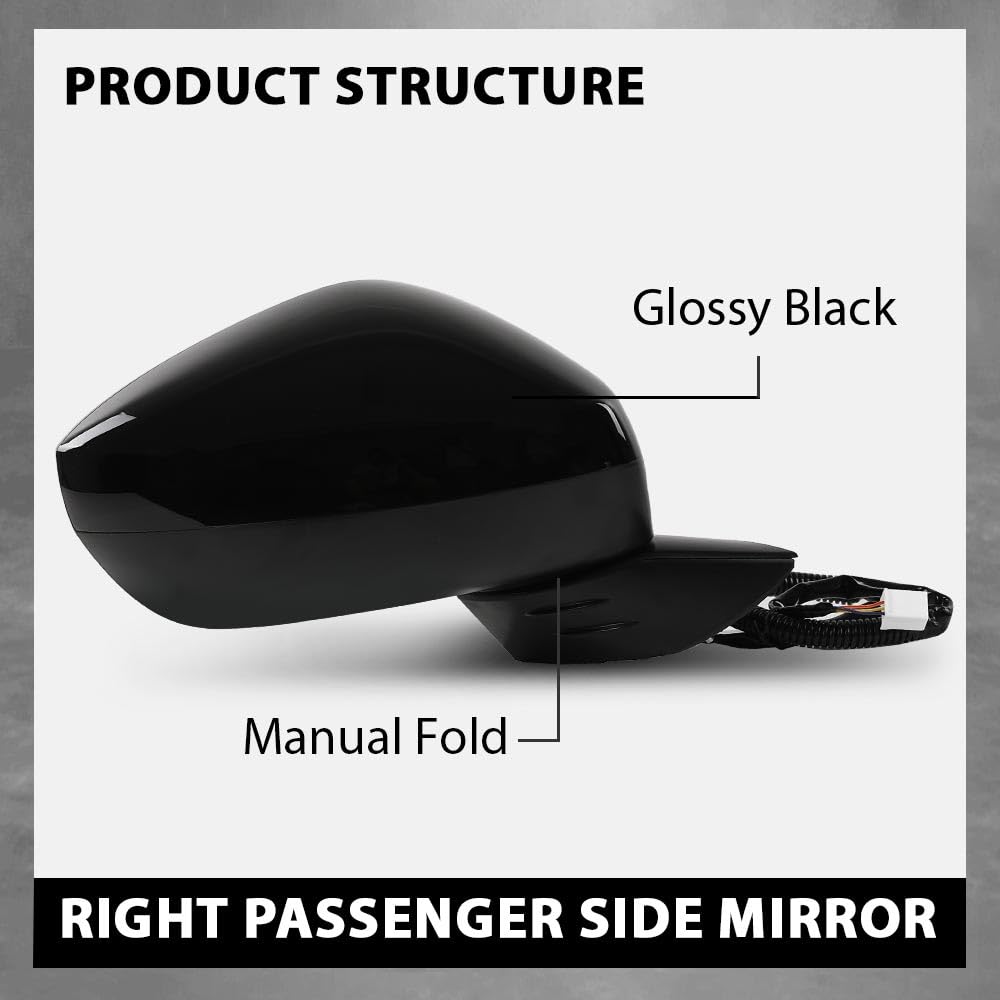 G-PLUS Power Mirror w/ 3-Pin Right Passenger Side Compatible with Honda Civic LX/Sport 2022-2023 Manual Folding 76208T20A01-PFM HO1321350 Glossy Black