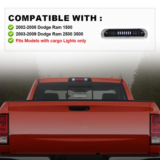 G-PLUS LED Third Brake Light Compatible With 2002-08 Dodge RAM 1500/2003-09 Dodge RAM 2500 3500 3RD LED Bar Brake/Cargo Lamp,Type I (Black Housing Smoky Lens)