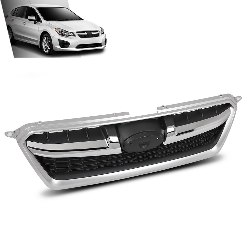 G-PLUS Front Bumper Upper Grille W/Chrome Grill Tirm Compatible with Subaru Impreza 2012-2014 91122FJ010