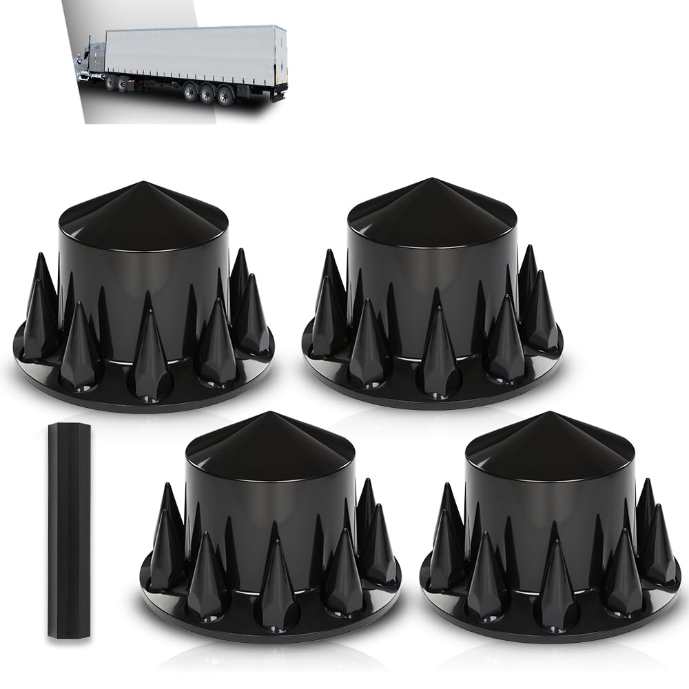 G-PLUS Rear Wheel Cover Axle 33mm Spiked Hub Cover Kit Compatible with Semi-Trucks 22.5" and 24.5" Wheels ABS Plastic Black