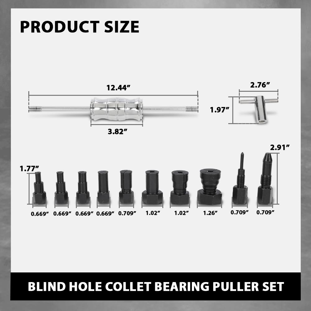 G-PLUS Blind Hole Collet Bearing Puller Set with 8-32mm Inner Bearing Extractor Compatible with Most Vehicles– Works on Motorcycles, ATVs, Scooters, Compact Cars and Medium-Sized Cars 12 PCS Black