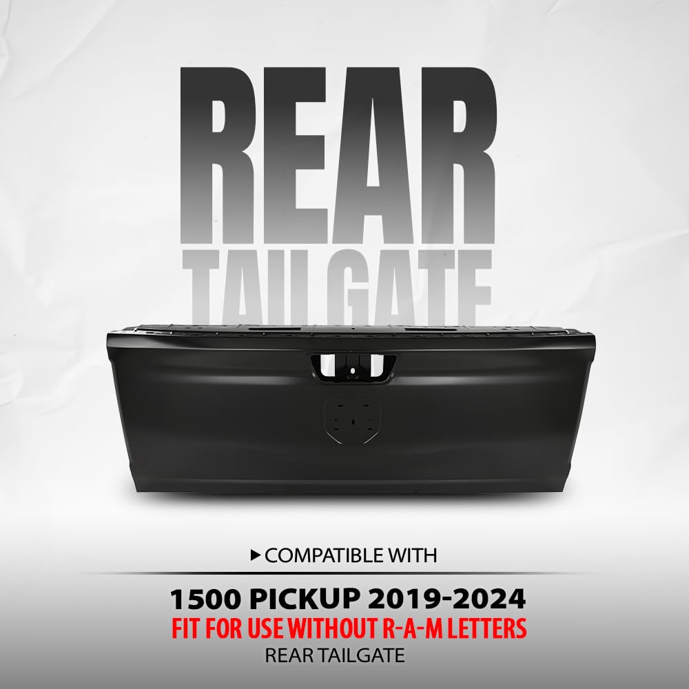 G-PLUS Rear Tailgate Fit Dodge Ram 1500 Pickup 2019-2024, Fit Use Without R-A-M Letters CH1900131, 68623973AA, 68278358AF, 68278358AE, 68278358AD, 68278358AC, 68278358AB, 170-10124 Painted Black