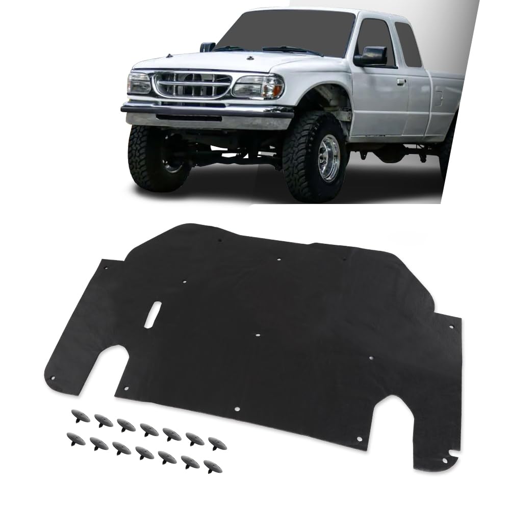 G-PLUS Engine Hood Insulation Pad Black with Clip, Compatible with 1993-1997 Ford Ranger