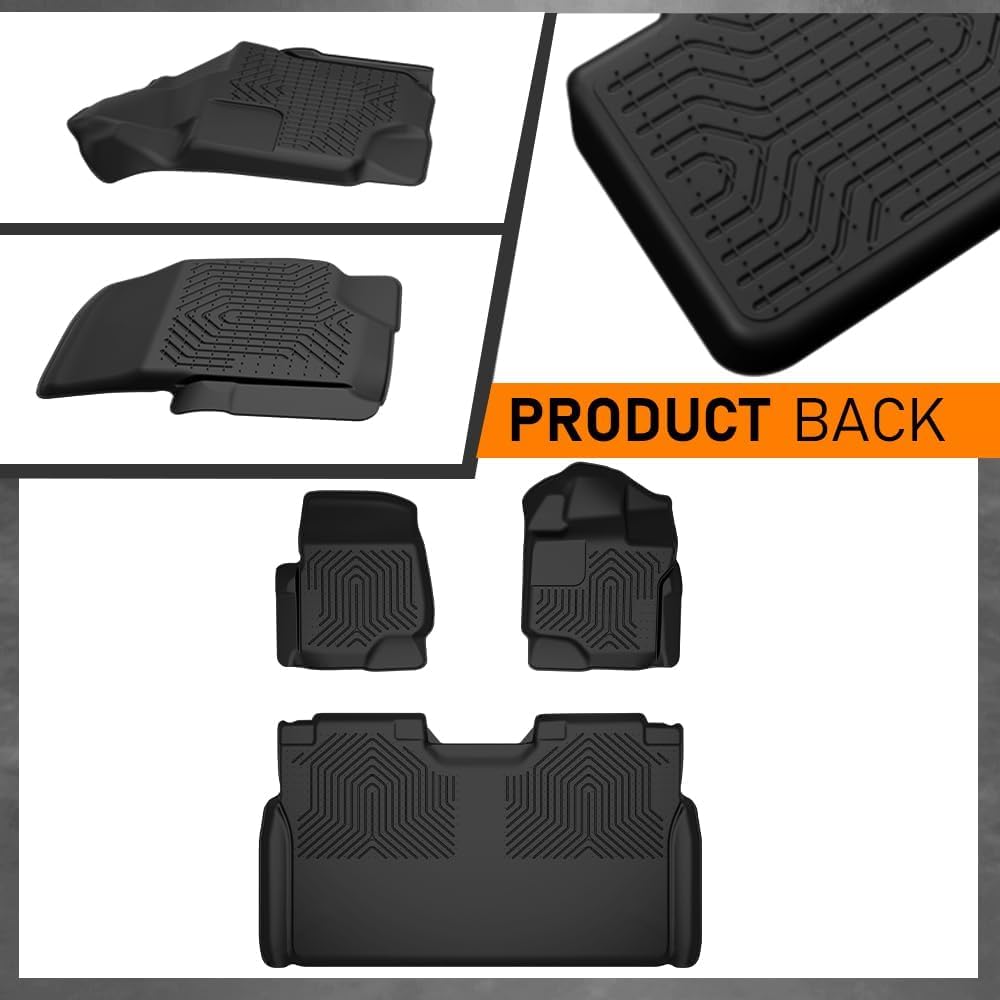 G-PLUS Floor Mats 3PCS, Fit for Ford F150 SuperCrew 2015-2025(Includes 22-24 Lightning Models) w/o Fold Flat Storage,TPE All Weather Full Cover Protection Cargo Liners