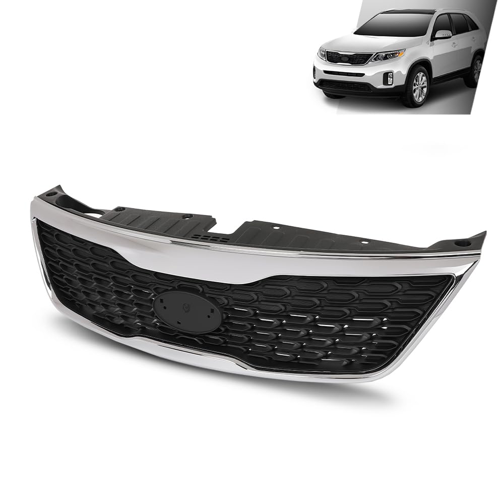 G-PLUS Front Bumper Upper Grille Grill W/Chrome Trim, Compatible with Kia Sorento 2014-2015, KI1200155, KI1200155C, 863501U500, KI1200155D