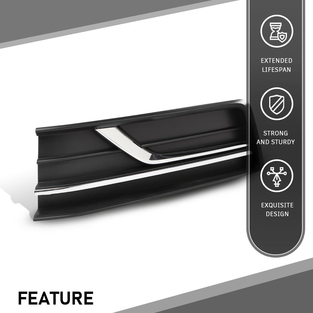 G-PLUS Front Left Fog Light Cover w/Chrome Trim Compatible with Volkswagen Passat 2016-2019 Black Driver Side without Sensor Hole