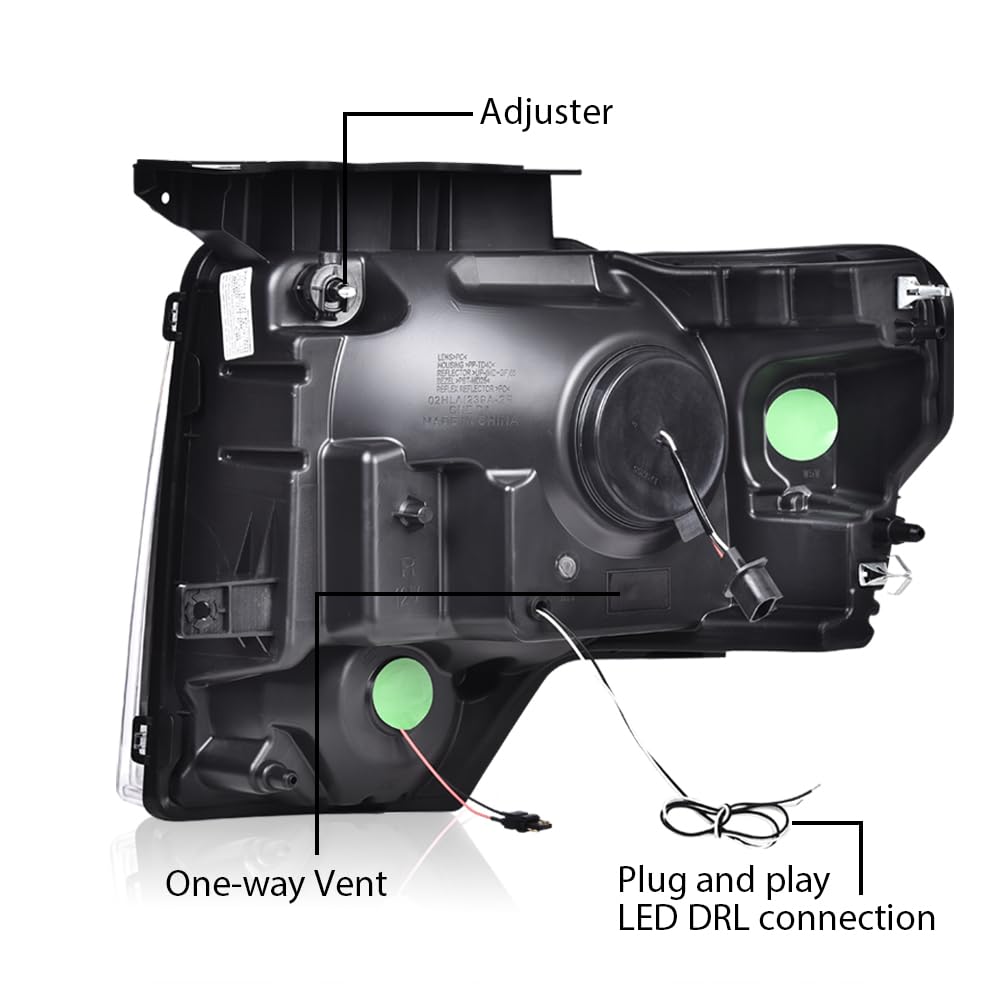 G-PLUS Headlights LED DRL Compatible with Ford F150 2009-2014 Headlamps Pair Left & Right Tube Dual Projector Smoky Lens Chrome Housing Amber Reflector,faros delanteros