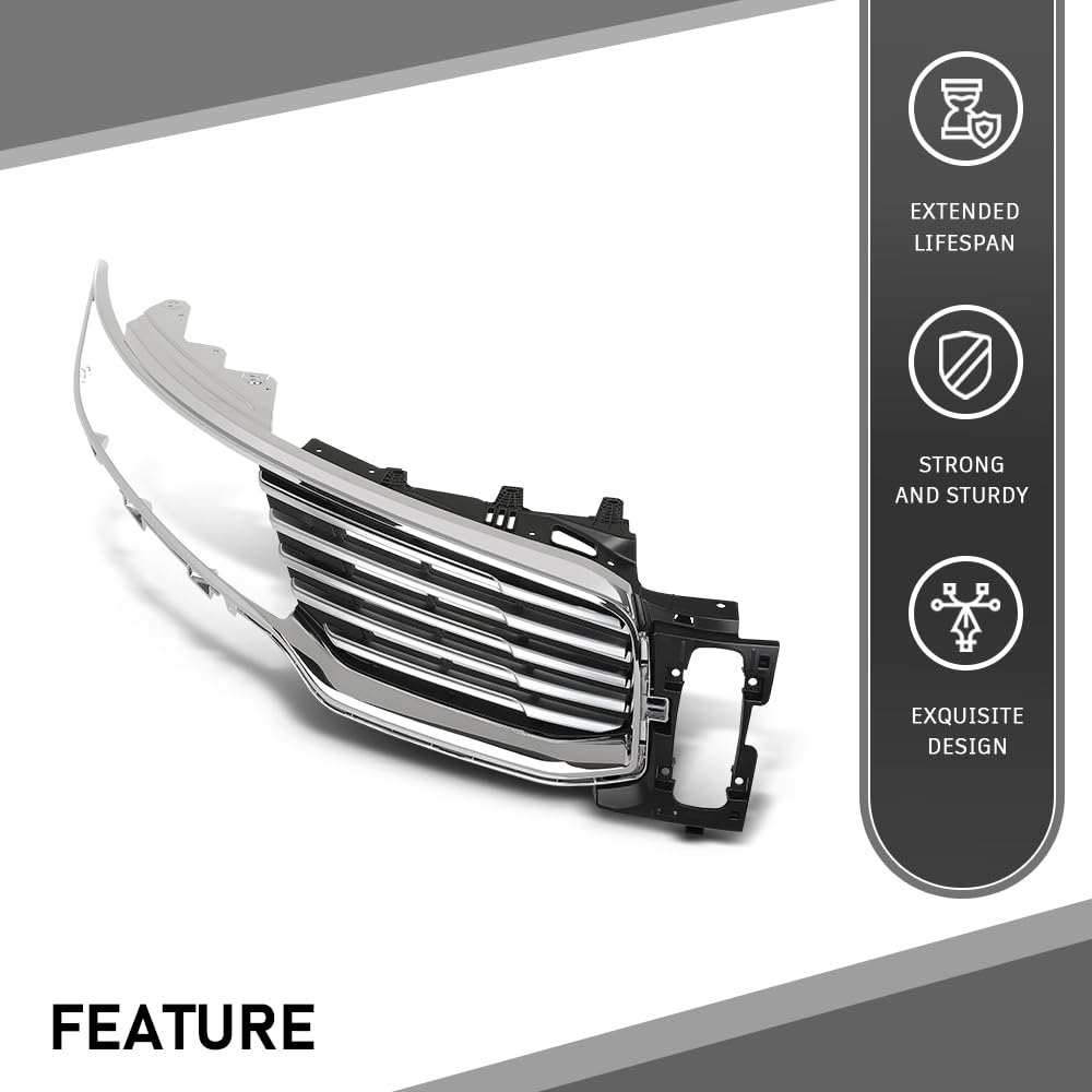 G-PLUS Front Right Bumper Grille Insert Chrome, Compatible with Lincoln MKX 2016-2018, Passenger Side, FA1Z8200AA, FO1200597 Black&Silver