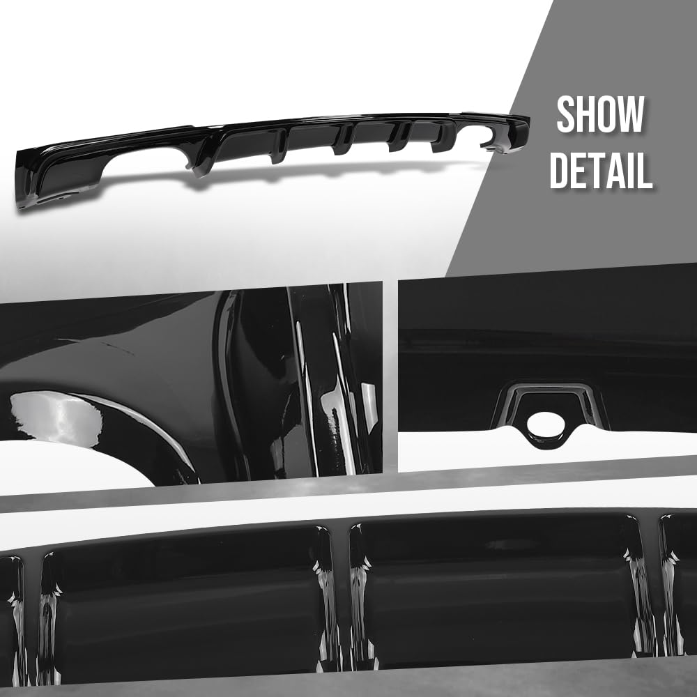 G-PLUS Rear Diffuser Fit BMW 3 Series F30 Sedan F31 Touring M-Tech Performance M Sport Bumper Model 2012-2018 M Performance Style (Single Sided Dual Output) Rear Bumper Diffuser Gloss Black