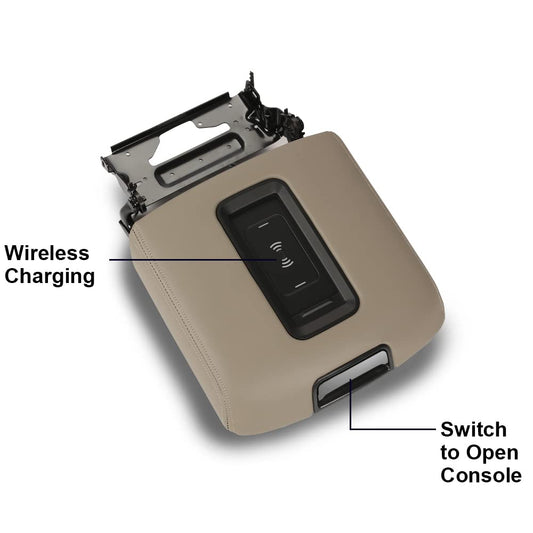 G-PLUS Brown Center Console Armrest Lid w/Wireless Charger Compatible with 2015 2016 2017 2018 2019 Chevy Tahoe/Suburban GMC Yukon/Yukon XL