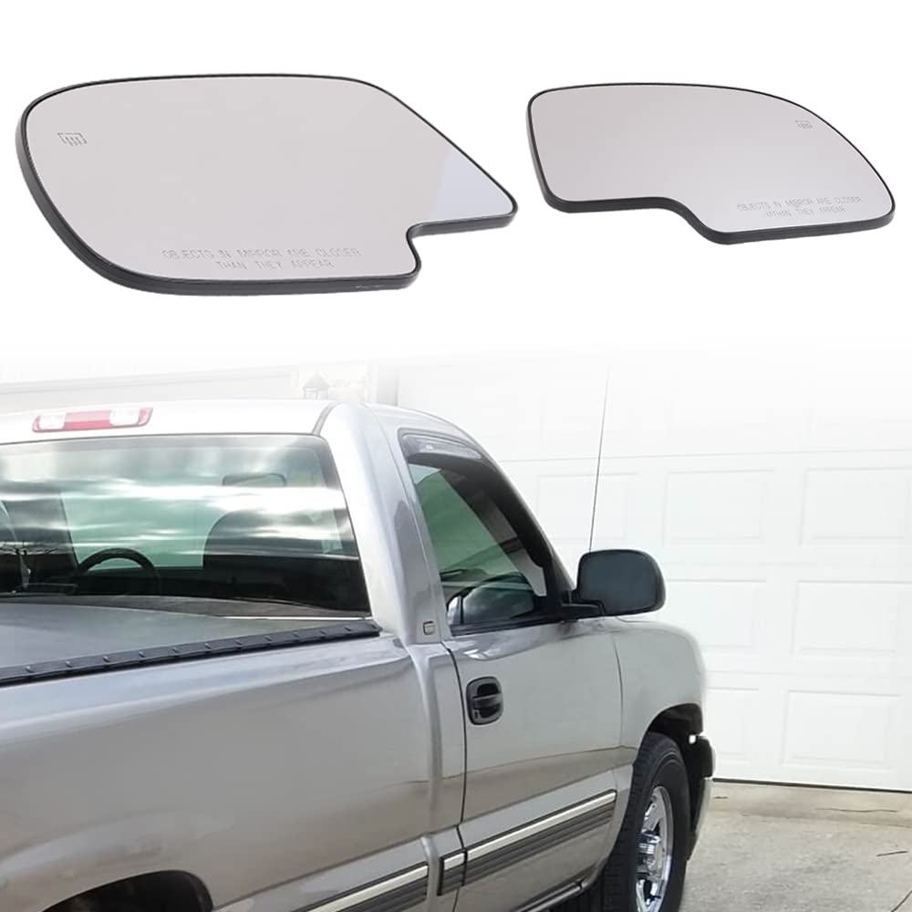 G-PLUS Mirror Glass Power Heated Compatible with Chevy Silverado 1500 1999-2006 /Fit GMC Sierra 1500 1999-2006 / Fit Cadillac Escalade 2002-2006 Driver & Passenger Side Mirror Glass Set