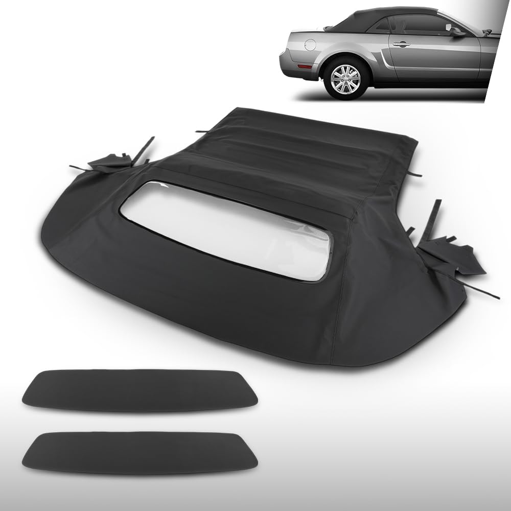 G-PLUS Canvas Convertible Soft Top w/Plastic Window Compatible with Ford Mustang 2005-2014 Black