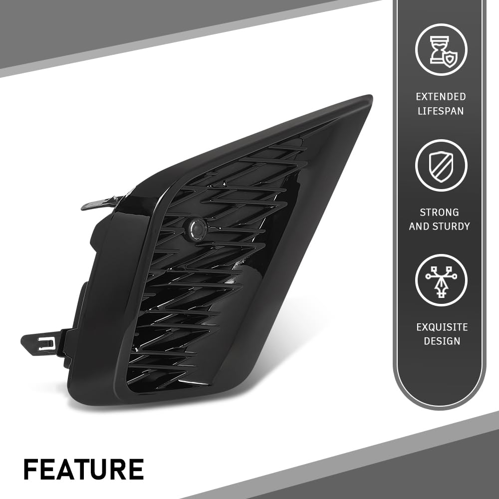 G-PLUS Front Bumper Grille Vent Insert Passenger Right Side Compatible with LX NX300 Base/F Sport/Luxury 2018-2021,Compatible with LX NX300h 2021 5314178030, LX1039135 Gloss Black