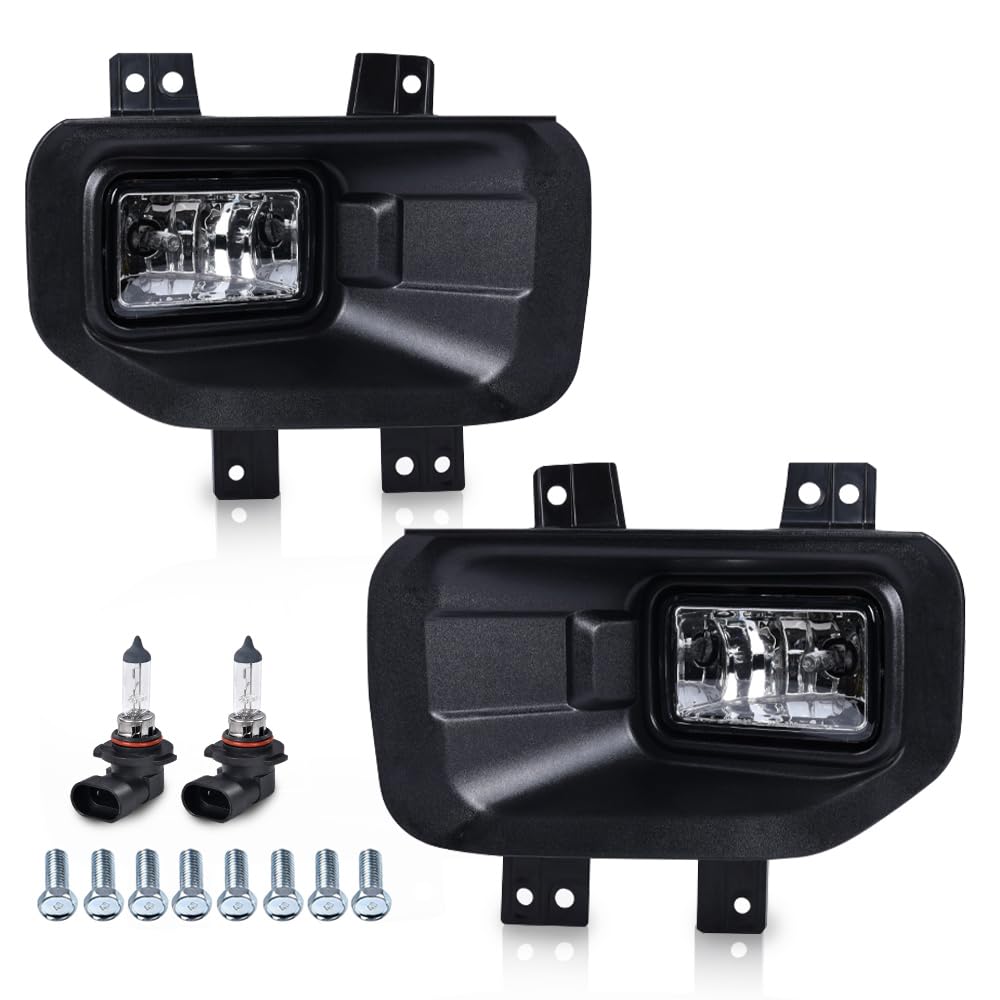 G-PLUS Front Bumper Fog Lights Assembly & Headlights w/o Bulbs Compatible with Ford F150 2015 2016 2017 (White Cover Black Frame White Reflector Headlights + Fog Lamps)