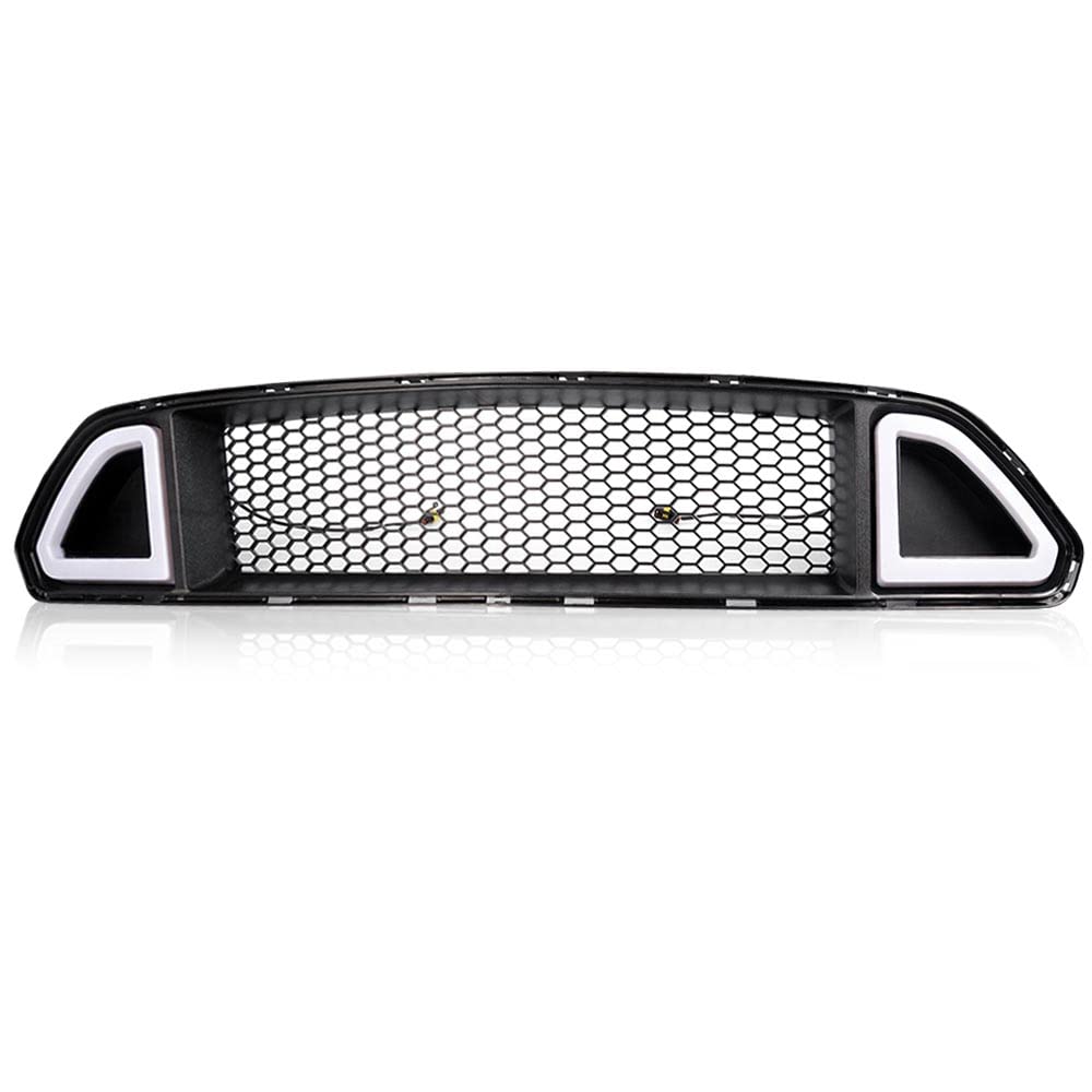 G-PLUS Mesh Front Bumper Upper Hood Grille Grill w/DRL LED Accent Vent Lights Compatible with Ford Mustang 2015-2017