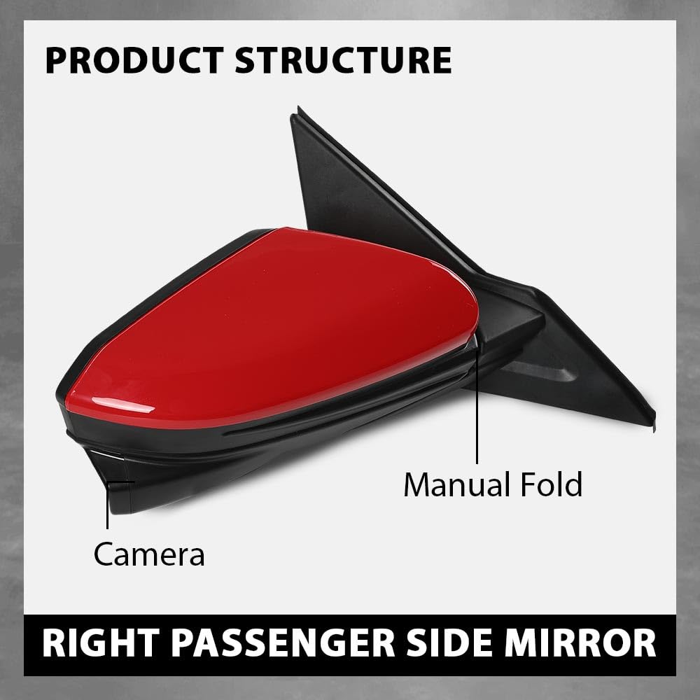 G-PLUS Power Heated View Camera Side Mirror w/ 11-Pin Right Passenger Side Compatible with Honda Civic Sedan 2016-2020 Manual Folding Red 76208-TBC-A02ZA HO1327107