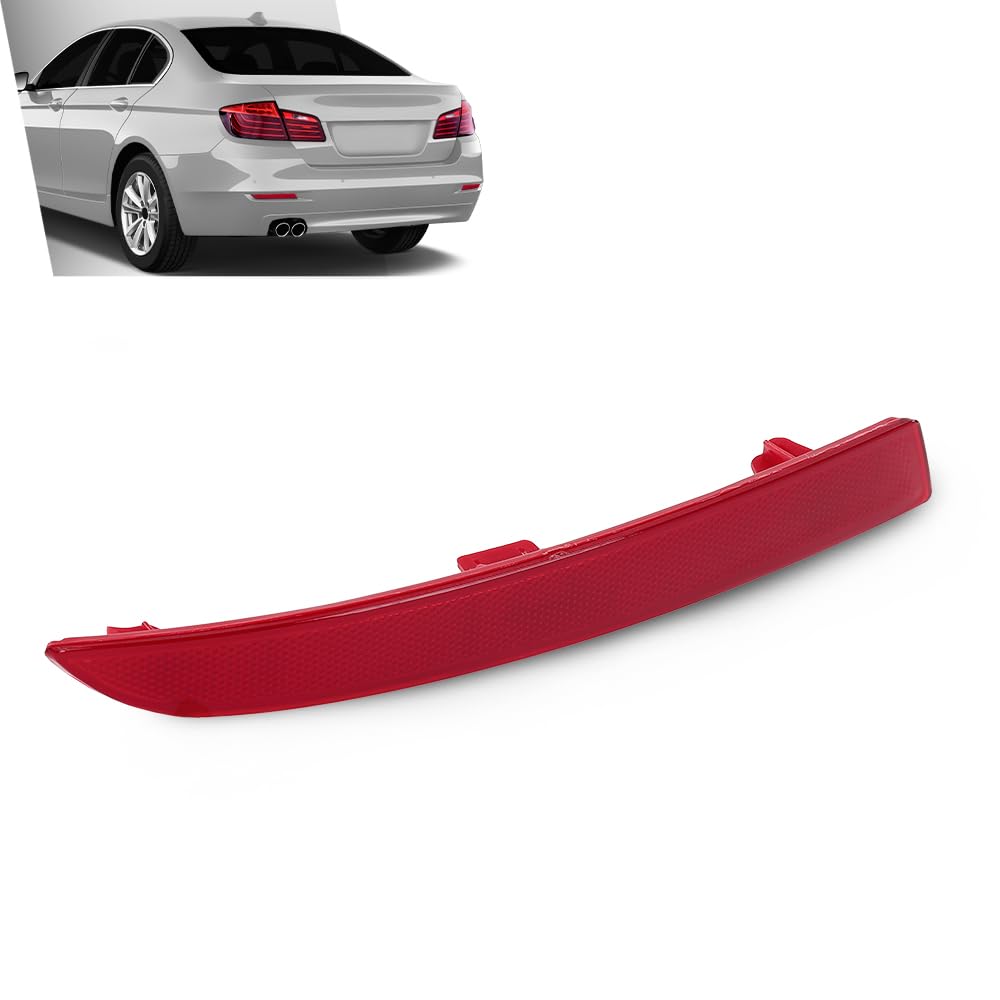 G-PLUS Rear Left Bumper Reflector, Compatible with BMW 528i/ 535d/ 535i/ 550i/ ActiveHybrid 5 Base 2014-2016 for Models W/o M Package, Driver Side, 63147318555, BM1184108