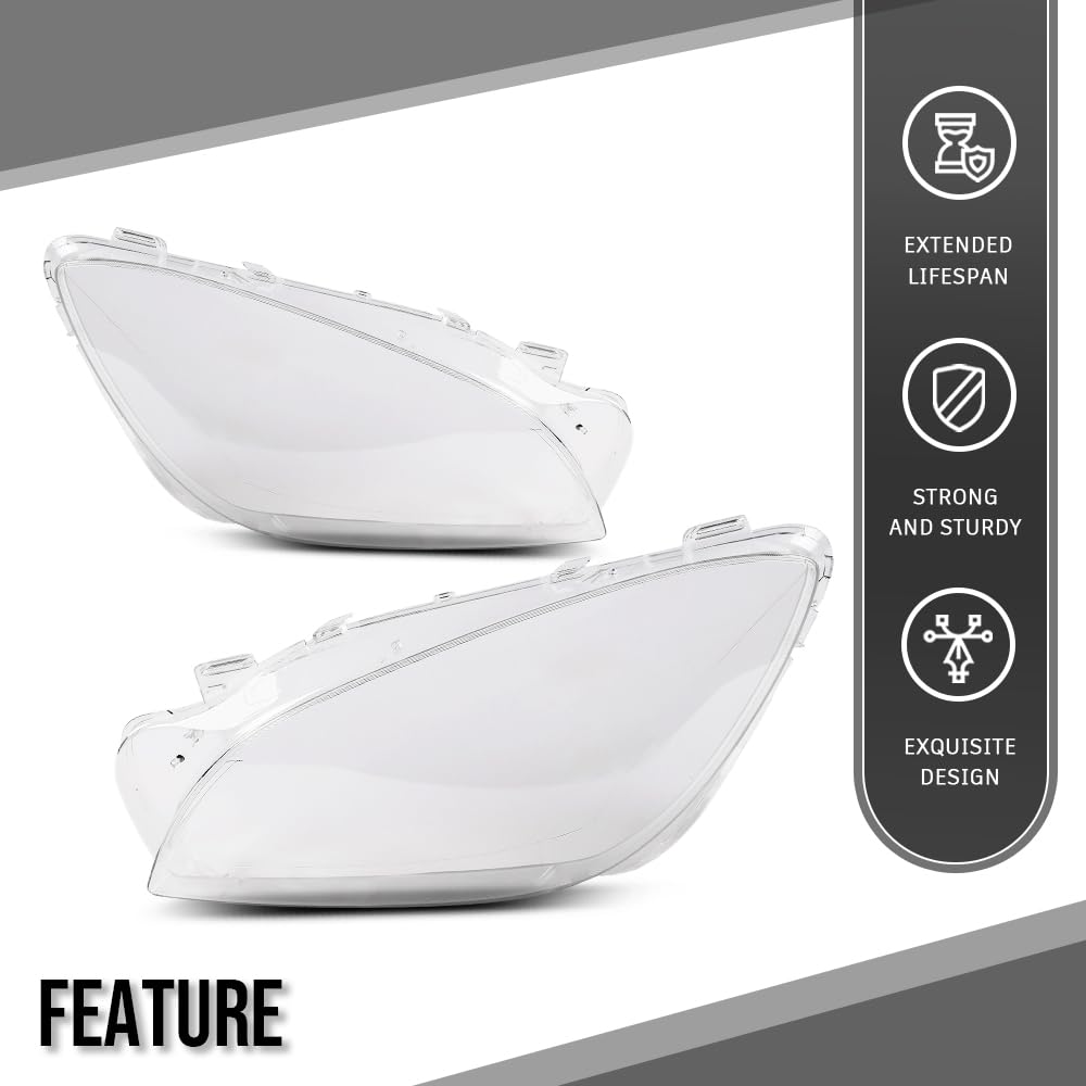 G-PLUS Headlight Lens Cover Compatible with Benz ML-Class W166 ML350 ML400 2011-2015 A1668207359, A1668205559 Left & Right Front Headlamp Lens Cover Clear