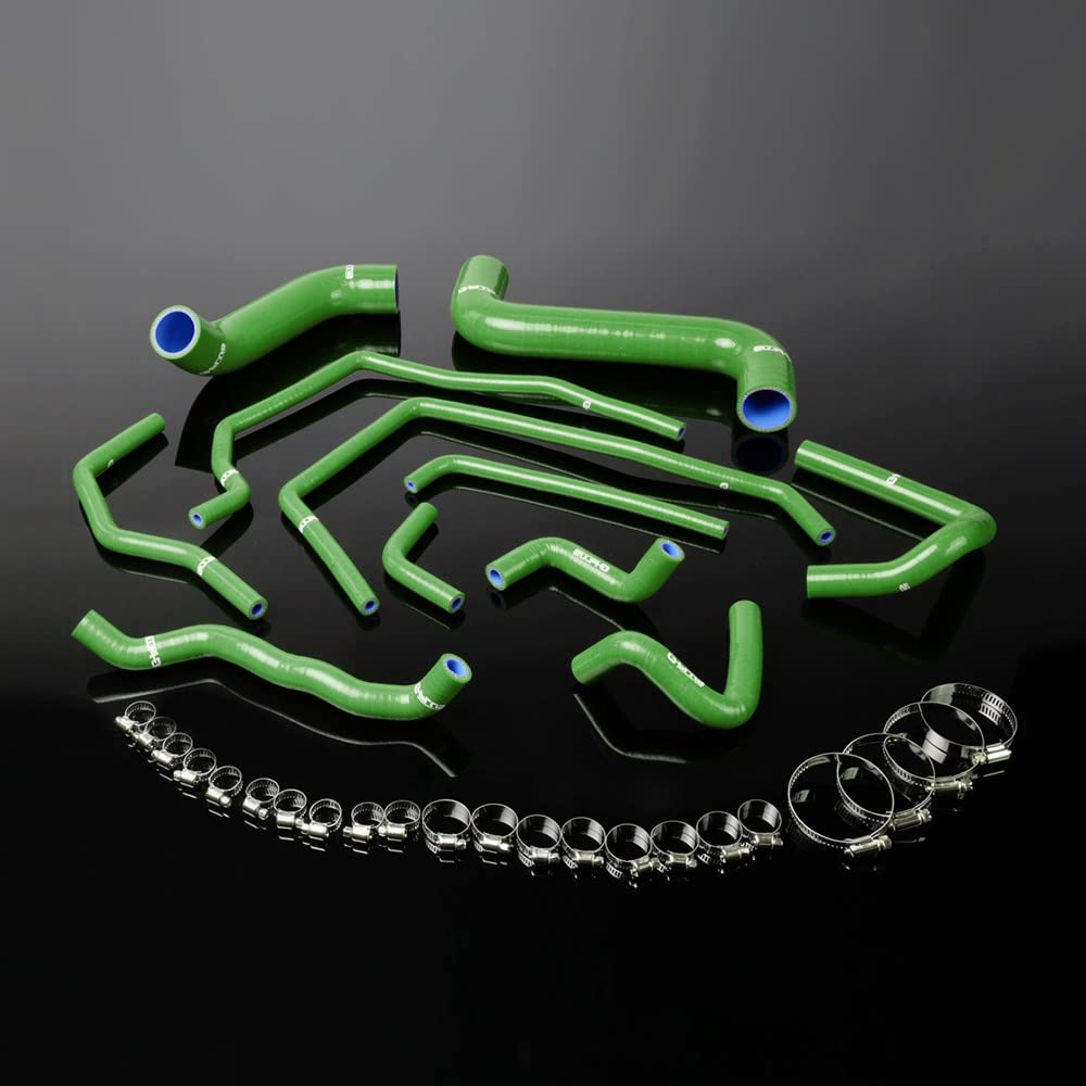 G-PLUS Silicone Radiator Coolant Hose Kit Clamps Compatible With 2002-2007 Subaru Impreza WRX/STi GDA/GDB EJ207 (Green 11 PCS)