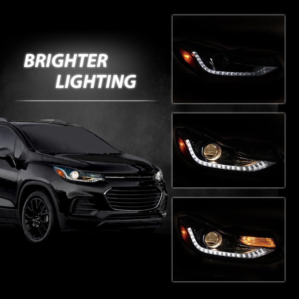 G-PLUS Headlights Headlamps w/Bulbs Compatible with Chevy Trax 2017-2022,Fit w/Factory LED DRL Projector Headlights Models Only,Driver and Passenger,faros delanteros
