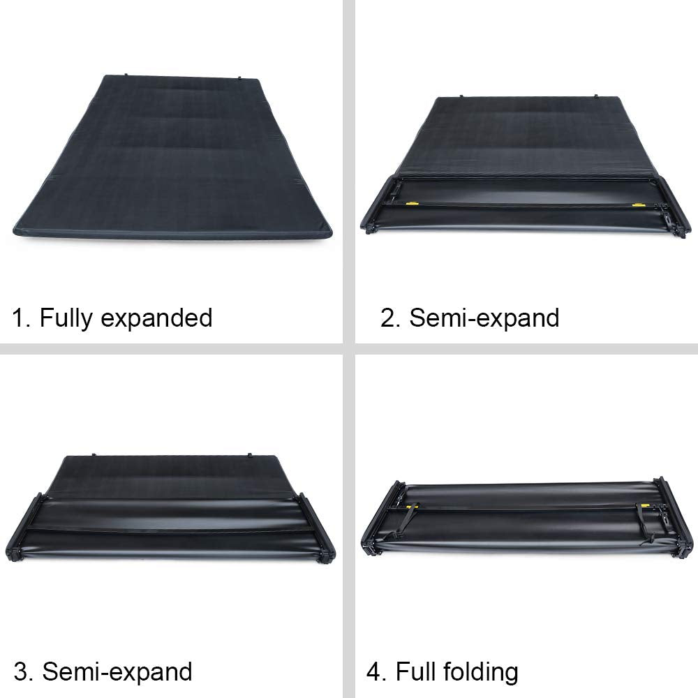 G-PLUS 6.5ft Short Bed 4 Fold Tonneau Cover Compatible with 2009 2010 2011 2012 2013 2014 Ford F150 Black