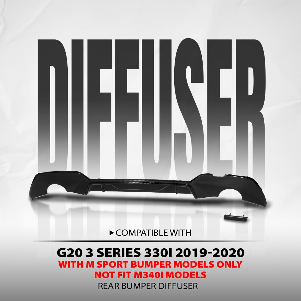 G-PLUS Rear Diffuser Compatible with BMW G20 3 Series 330i 2019 2020 with M Sport Bumper Models Only Not Fit M340i Models Glossy Black