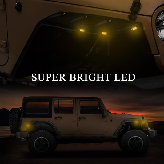G-PLUS Fender Flares w/LED Side Maker Compatible with Jeep JK Wrangler 2/4 Door Model 2007-2018 Smooth Pocket Riveted 4 PCS Black
