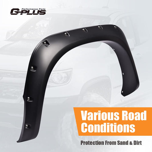 G-PLUS Fender Flares 4PCS for Dodge Ram 1500 2500 3500 2002-2009 Black Front View