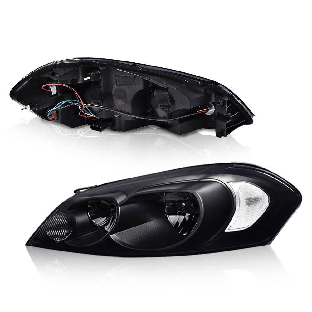 G-PLUS Headlights Assembly Fit Chevy Monte Carlo 2006 2007/Chevy Impala 2006-2013/Chevy Impala Limited 2014 2015 2016 Headlamps W/o Bulbs Smoky Lens Black Housing Clear Reflector,faros delanteros