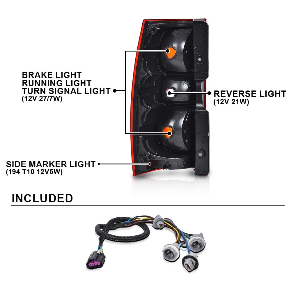 G-PLUS Tail Lights w/Harness Right Compatible with Chevy Suburban 1500 (submodel: LS, LT, LTZ) 2007-2014/Fits Chevy Suburban 2500 LTZ 2007 Luces Traseras Rear Brake Lamps Assembly Faros Traseros