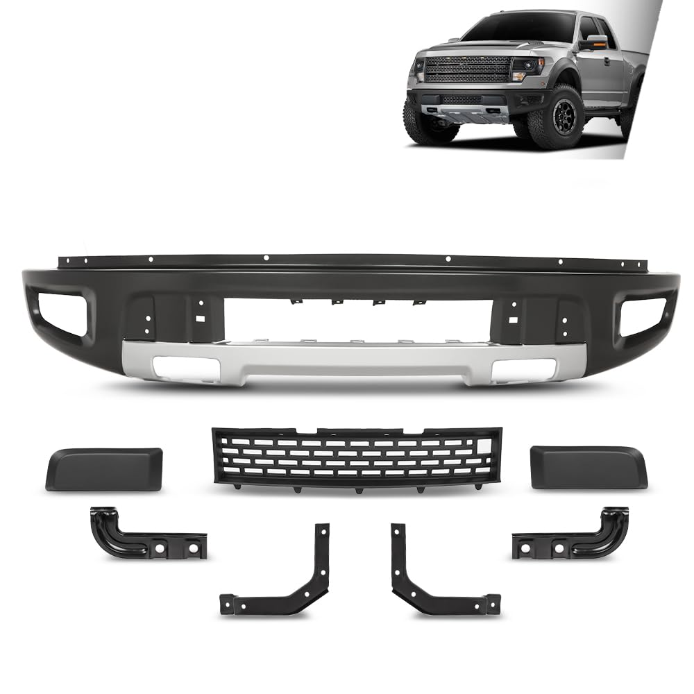 G-PLUS Front Bumper Grille Kit Compatible with Ford F150 SVT Raptor Crew Cab Pickup 4-Door 2011-2014 8PCS, AL3Z17757APTM AL3Z17E811A FO1042139, Black