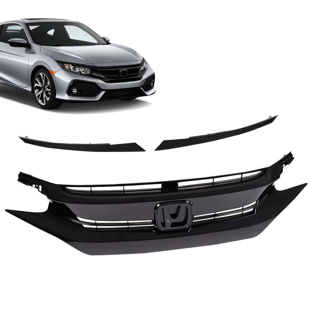 G-PLUS Front Bumper Grille w/Eye Lid Compatible with Honda Civic 10th Gen 2016 2017 2018 Front Upper Hood Grill Factory Style ABS Plastic
