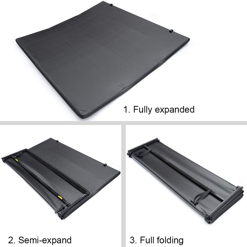 G-PLUS Lockable Tri-Fold 5ft 5'' Soft Truck Tonneau Bed Cover Compatible with Toyota Tacoma 2016-2021 Styleside Short Bed