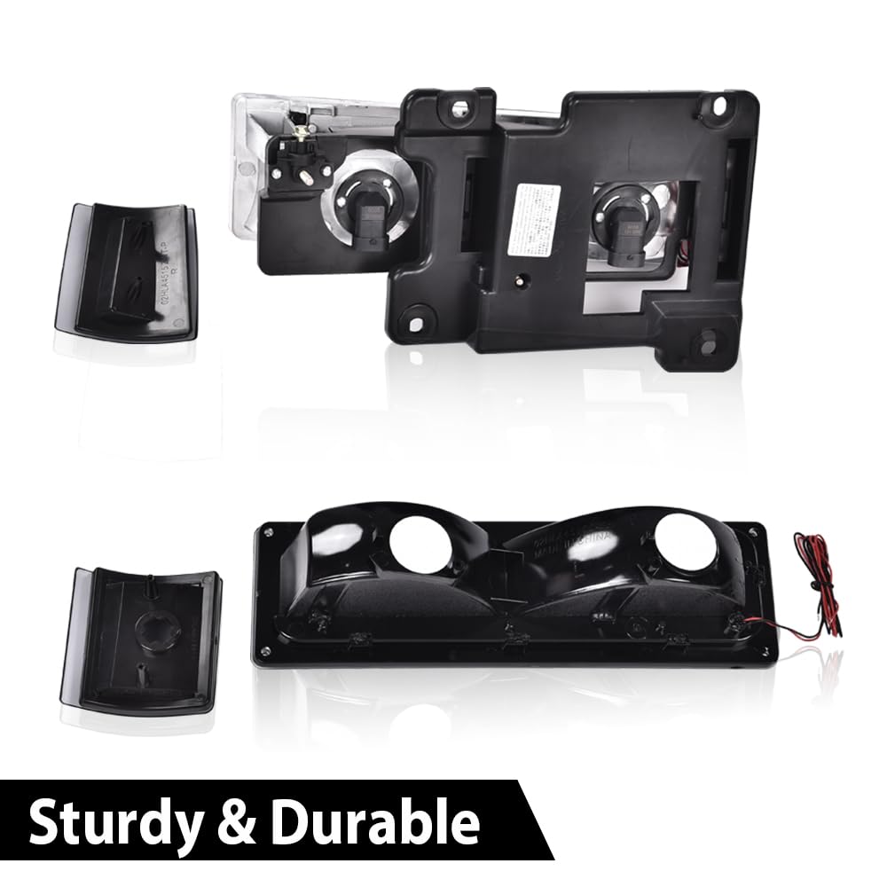G-PLUS LED Headlights Assembly w/Bulbs Fit GMC C1500 K1500 Yukon 1994-1999, Fit GMC C2500 C3500 K2500 K3500 1994-2000, Left & Right Headlamps Assembly, Clear Lens Chrome Housing Clear Reflector