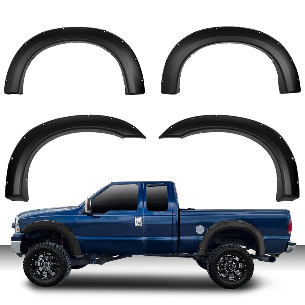G-PLUS 4PCS Fender Flares Compatible with Ford F250 F350 Super Duty 1999-2007 (Not Fit Dually Models), Fender Wheel Opening Molding Smooth Pocket Riveted