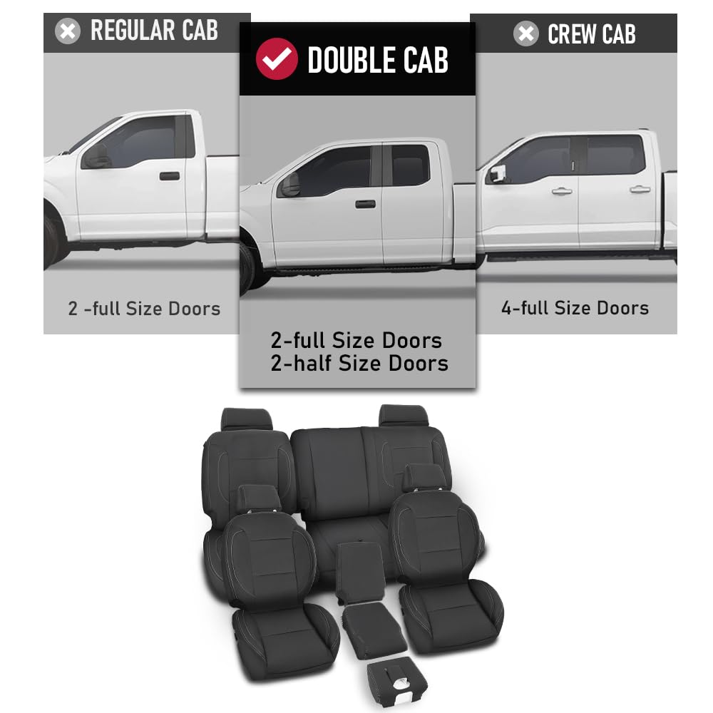 G-PLUS Full Set Seat Cover Compatible with Chevy Silverado LT Double Cab 2014-2018 Black