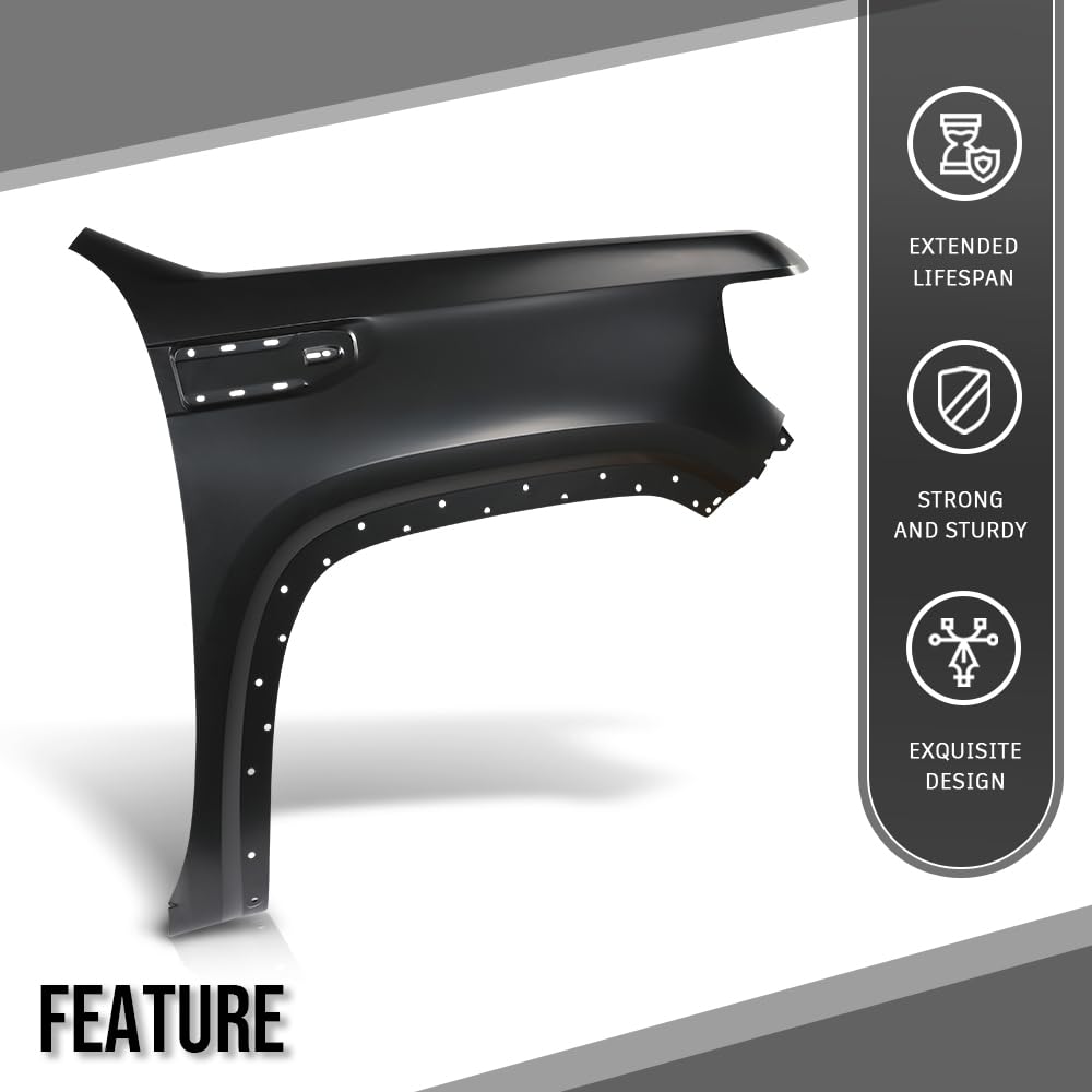G-PLUS Front Right Fender Compatible with GMC Sierra 1500 2019 2020 2021 2022 2023 84496745, GM1241413 Black