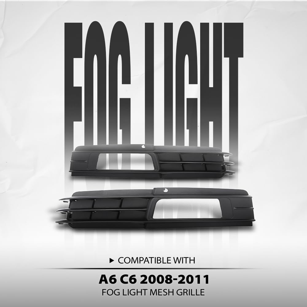 G-PLUS Fog Light Mesh Grille Pair Left and Right Compatible with Audi A6 C6 Avant 2008 2009 2010 2011 4F0807681P, 4F0807682P Black