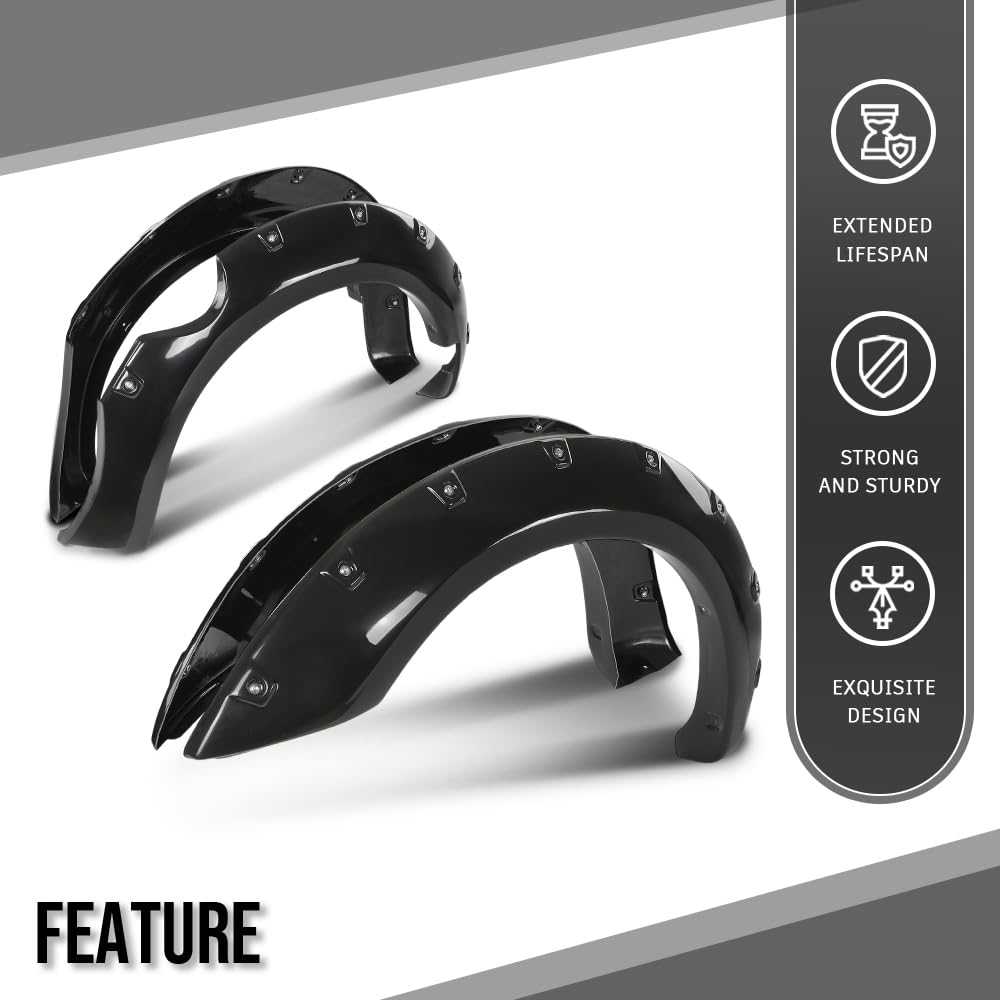 G-PLUS 4PCS Paintable Fender Flares Compatible with Nissan Frontier 2006-2020 Fit 5' Styleside Bed Fit Factory Chrome Front Bumper Black