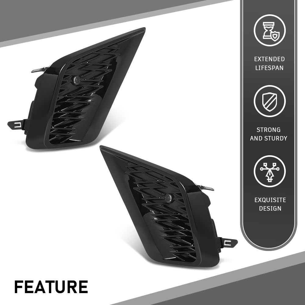 G-PLUS Front Bumper Grille Vent Insert Outer Fog Light Hole Cover Pair Compatible with LX NX300 Base/F Sport/Luxury 2018-2021 LX1038135, LX1039135, 5314278090 Gloss Black