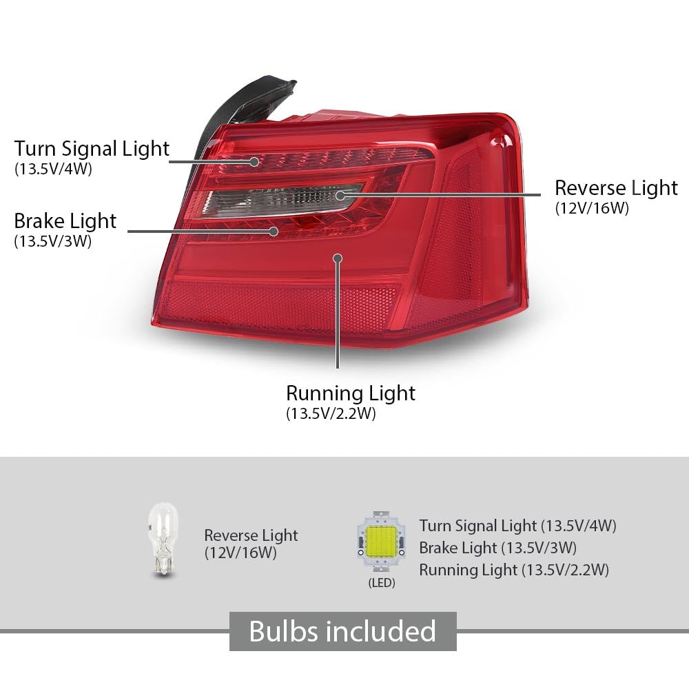 G-PLUS LED Outer Tail Light Assembly Rear Brake Lamp Right Passenger Side Compatible with Audi A6 C7 2012-2016,Not Fit for S Line/TDI / S6 Model 4G5945094A, 4G9945094B Luces Traseras