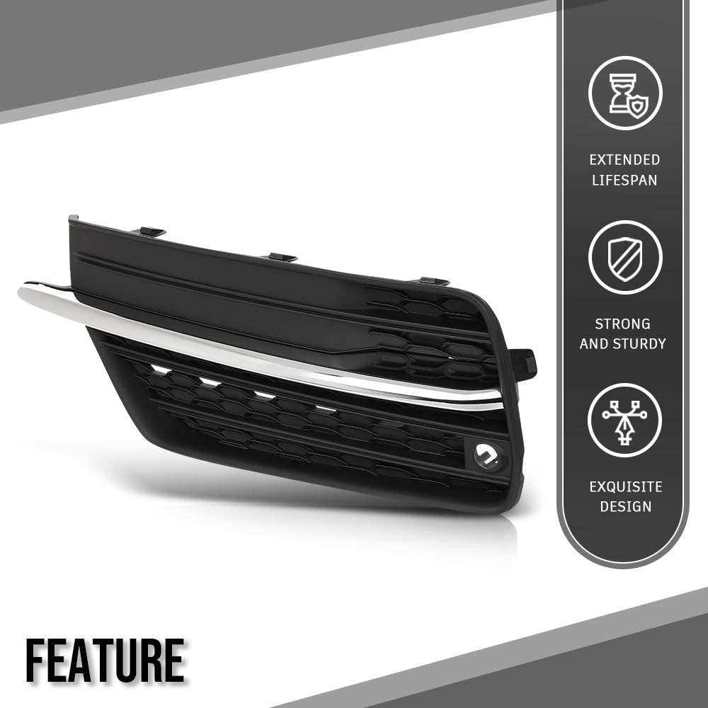 G-PLUS Left Driver Side Front Bumper Fog Light Lamp Grille Compatible with Volvo XC90 2016 2017 2018 2019 313830440, VO1038108 Chrome Black